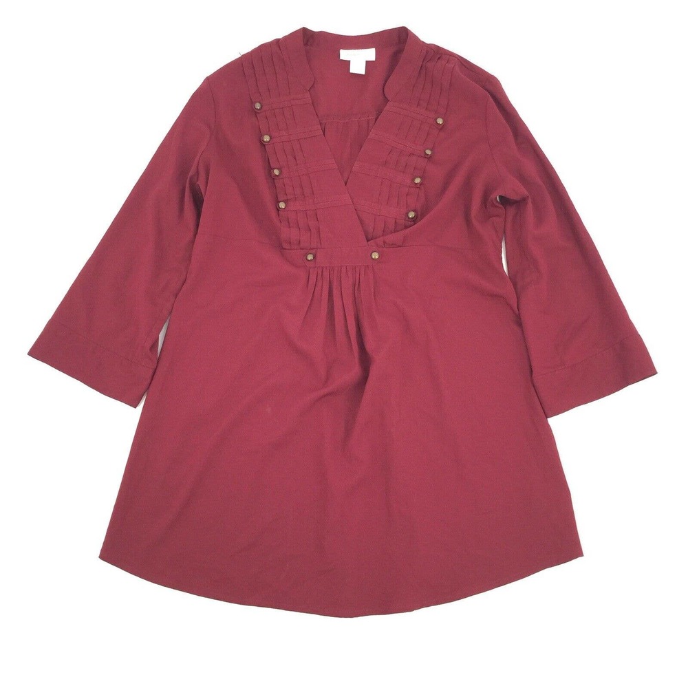 Motherhood Maternity Tunic Top Blouse Size Medium Burgundy Red V-Neck Career M